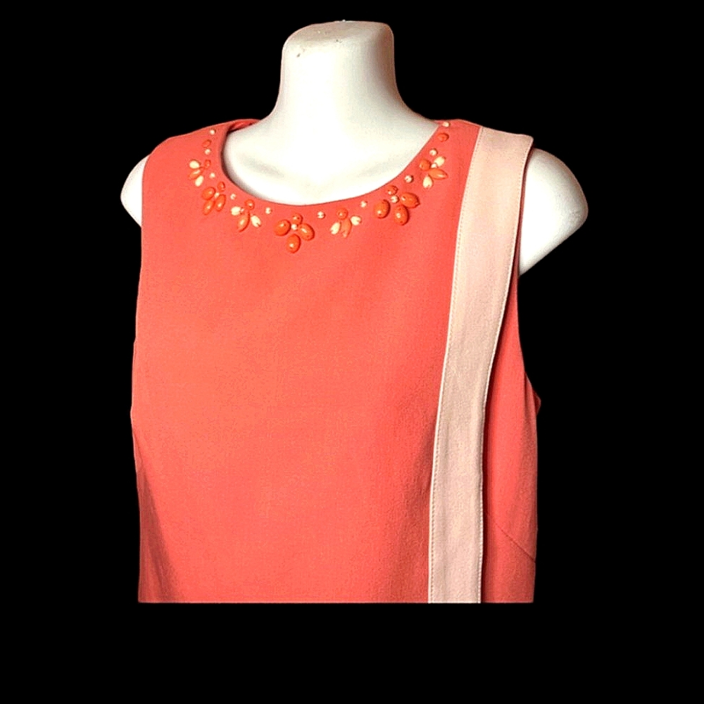 NWT Adrianna Papell Salmon Pink Center Trim Beaded Neck Dress Size 12
